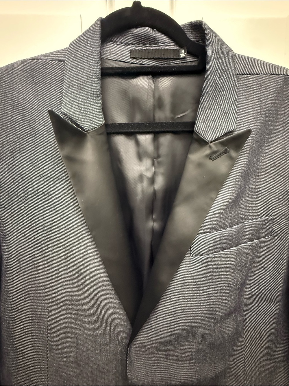 BLK DNM Gray Tuxedo Jacket with Black Satin Lapel